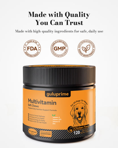 GuluPrime Dog Multivitamin Chews | Daily Wellness Support | 120 Soft Chews